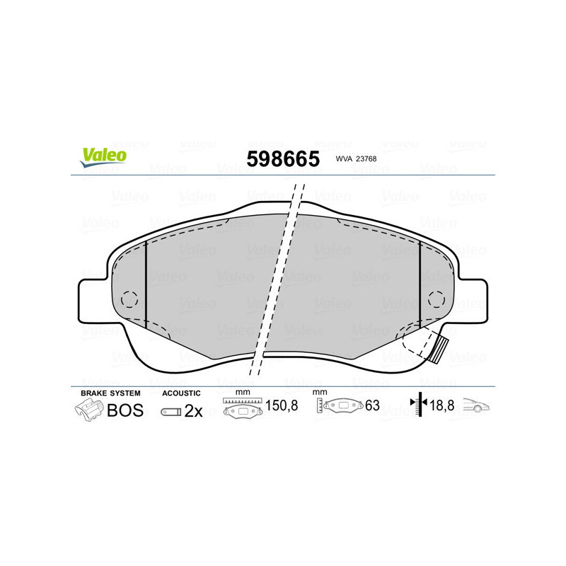 VALEO 598665 Brzdové destičky Přední pro