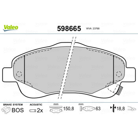 VALEO 598665 Bremsbeläge Vorne für