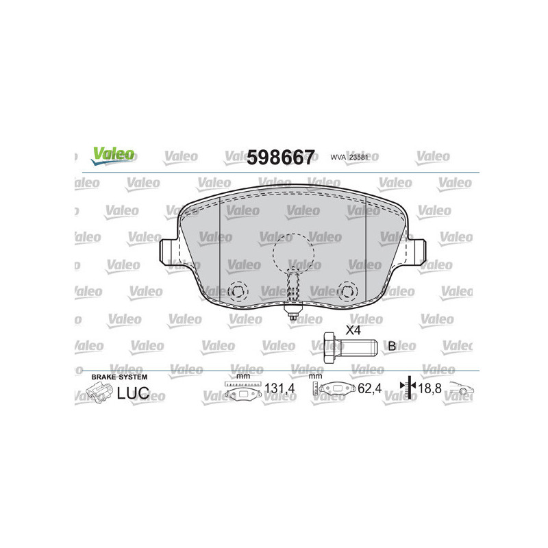 VALEO 598667 Klocki hamulcowe Przód dla
