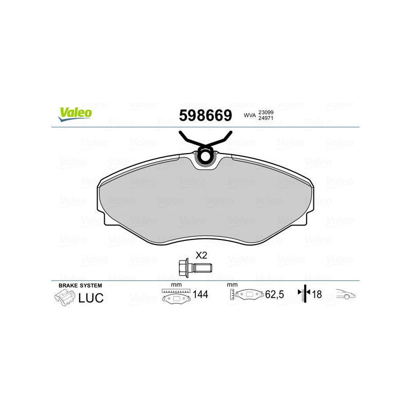 VALEO 598669 Pastillas de freno Delantero para
