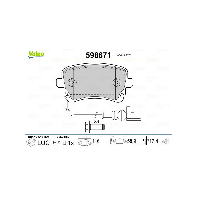VALEO 598671 Pastiglie freno Posteriore per