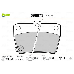 VALEO 598673 Klocki hamulcowe Tył dla