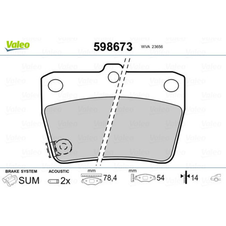 VALEO 598673 Pastiglie freno Posteriore per