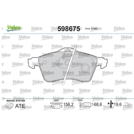 VALEO 598675 Brzdové destičky Přední pro