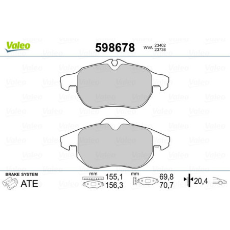 VALEO 598678 Brzdové destičky Přední pro