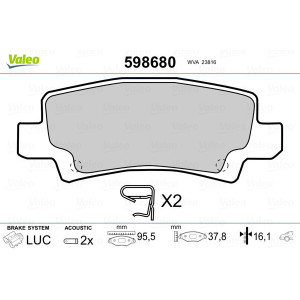 VALEO 598680 Brzdové platničky Zadné pre