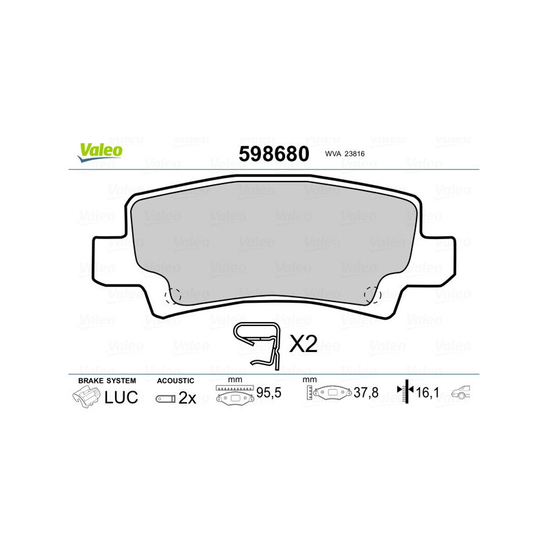 VALEO 598680 Pastillas de freno Trasero para