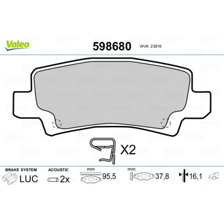 VALEO 598680 Brzdové platničky Zadné pre