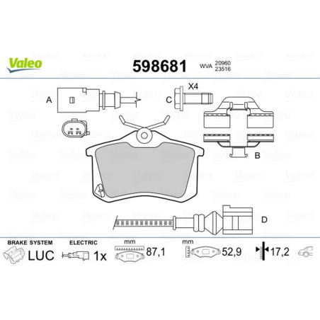 VALEO 598681 Bremsbeläge Hinten für