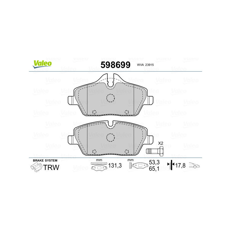 VALEO 598699 Brzdové platničky Predné pre