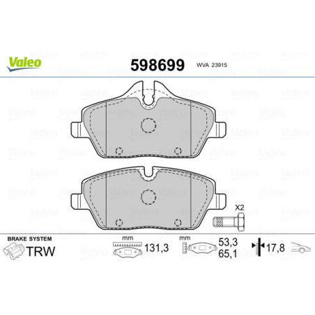 VALEO 598699 Klocki hamulcowe Przód dla