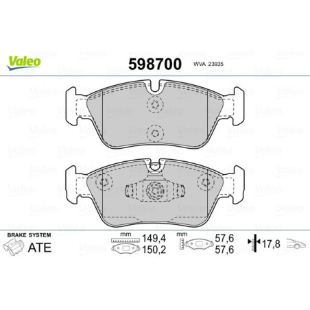 VALEO 598700 Pastiglie freno Anteriore per