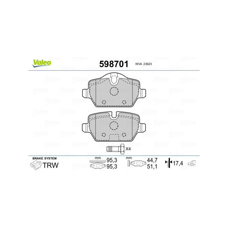 VALEO 598701 Klocki hamulcowe Tył dla