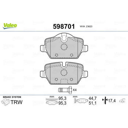 VALEO 598701 Brzdové platničky Zadné pre