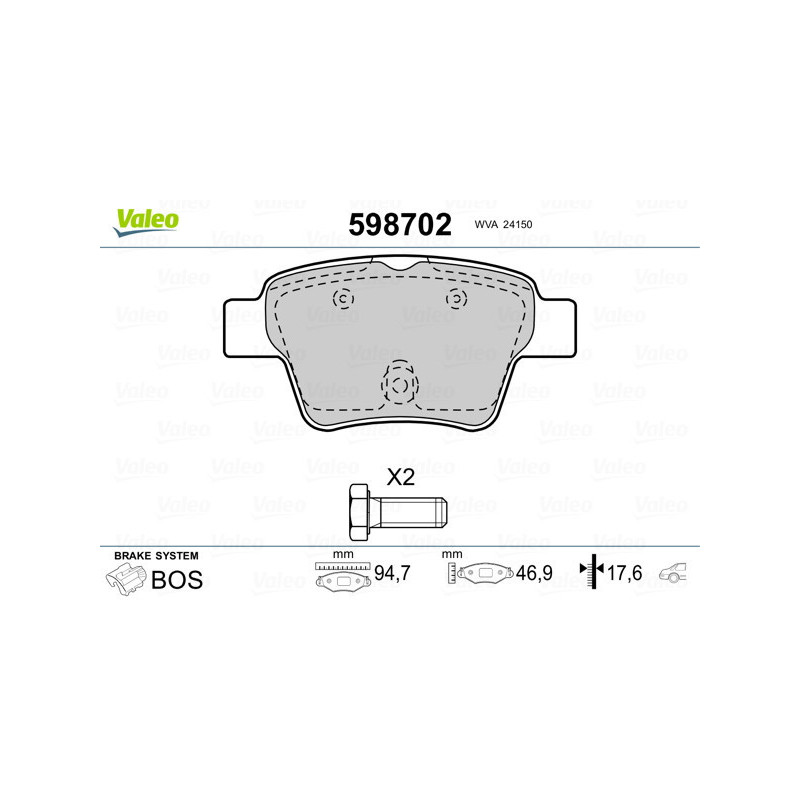 VALEO 598702 Plaquettes de frein Arrière pour