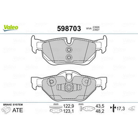 VALEO 598703 Klocki hamulcowe Tył dla