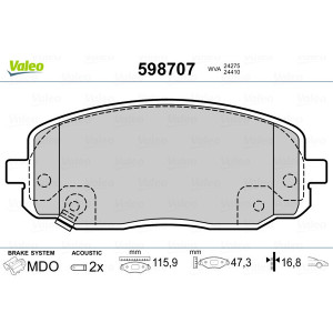 VALEO 598707 Pastiglie freno Anteriore per