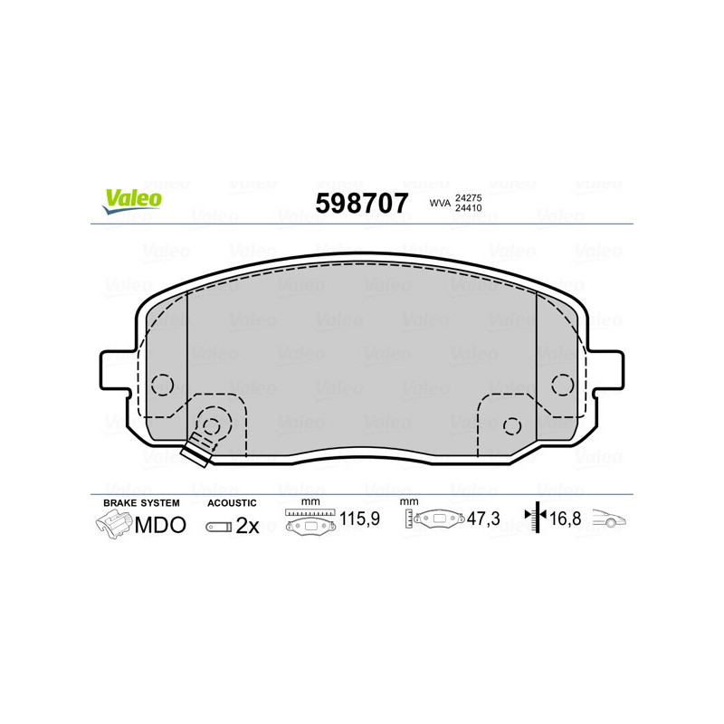 VALEO 598707 Brzdové destičky Přední pro