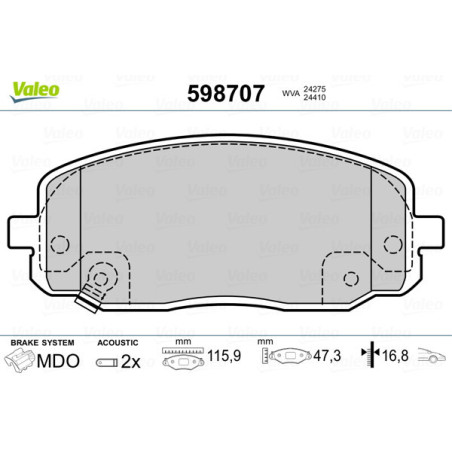 VALEO 598707 Plaquettes de frein Avant pour