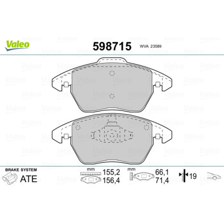 VALEO 598715 Brzdové platničky Predné pre