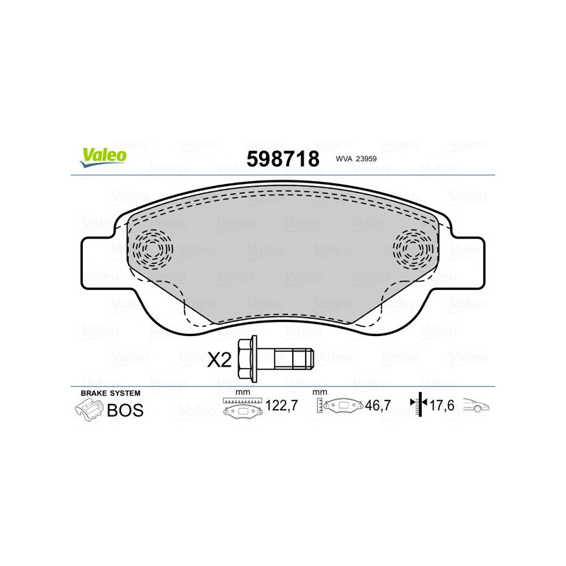 VALEO 598718 Brzdové platničky Predné pre