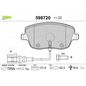 VALEO 598720 Brzdové platničky Predné pre
