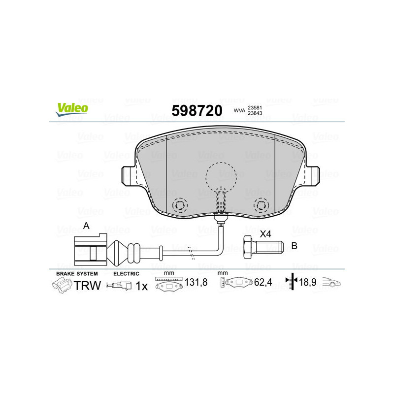 VALEO 598720 Klocki hamulcowe Przód dla