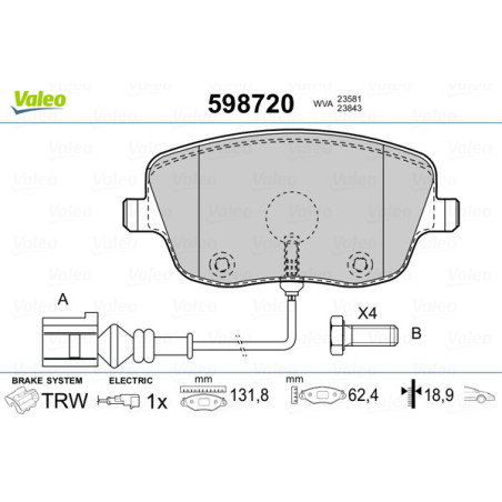 VALEO 598720 Klocki hamulcowe Przód dla