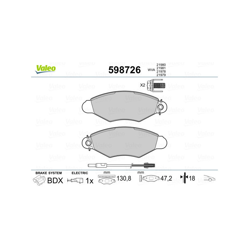 VALEO 598726 Klocki hamulcowe Przód dla