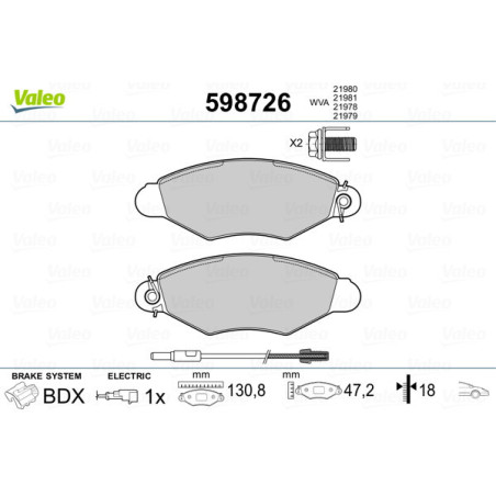 VALEO 598726 Pastillas de freno Delantero para