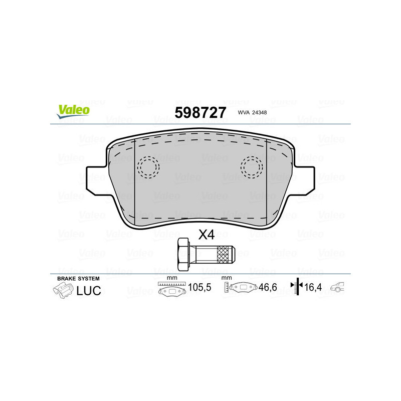 VALEO 598727 Klocki hamulcowe Tył dla