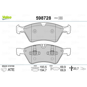 VALEO 598728 Brzdové platničky Predné pre