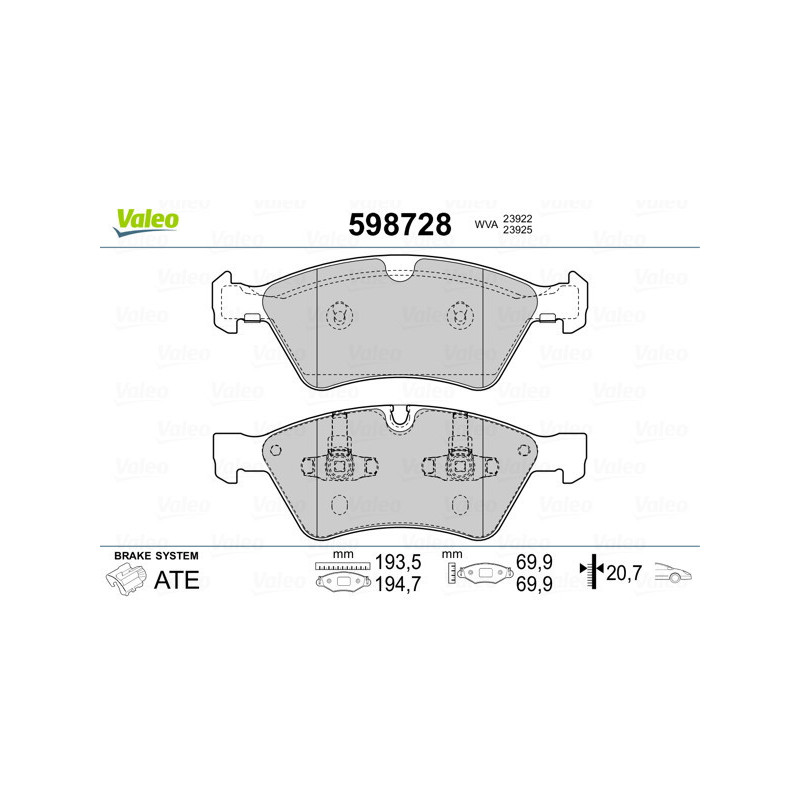 VALEO 598728 Brzdové platničky Predné pre