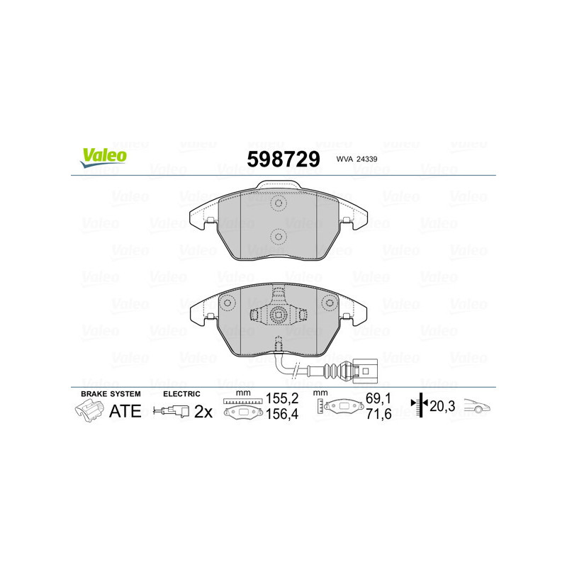 VALEO 598729 Brzdové platničky Predné pre