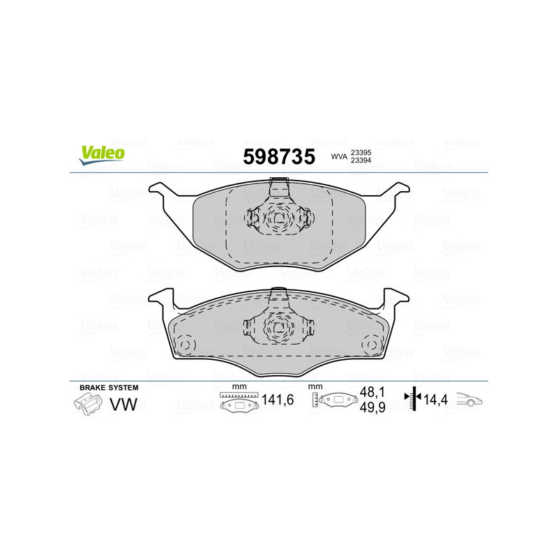 VALEO 598735 Brzdové destičky Přední pro
