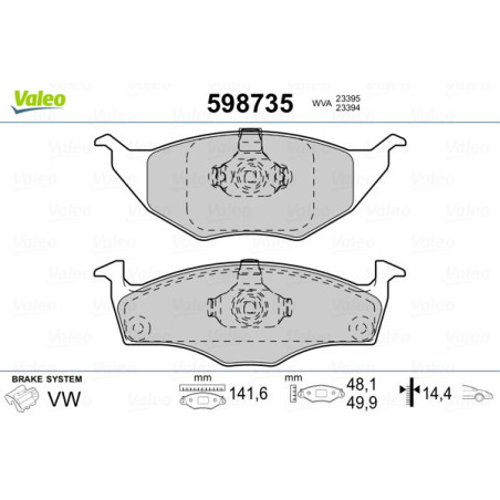 VALEO 598735 Brzdové platničky Predné pre