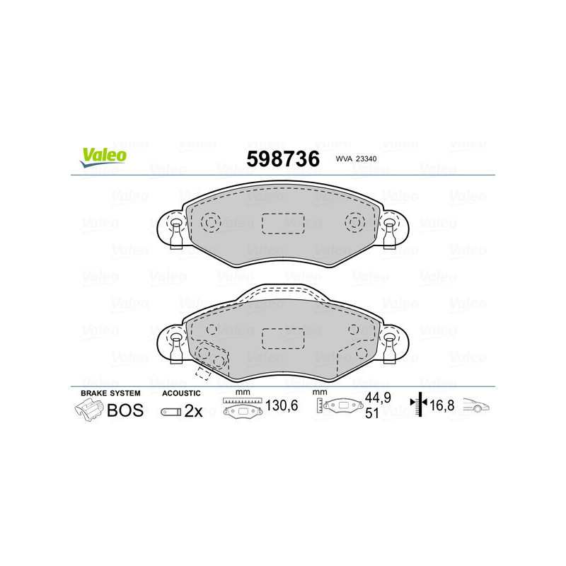 VALEO 598736 Pastillas de freno Delantero para