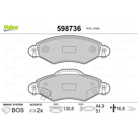 VALEO 598736 Bremsbeläge Vorne für