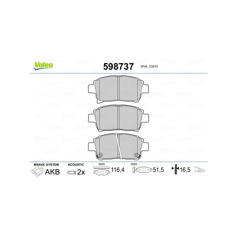 VALEO 598737 Brzdové destičky Přední pro