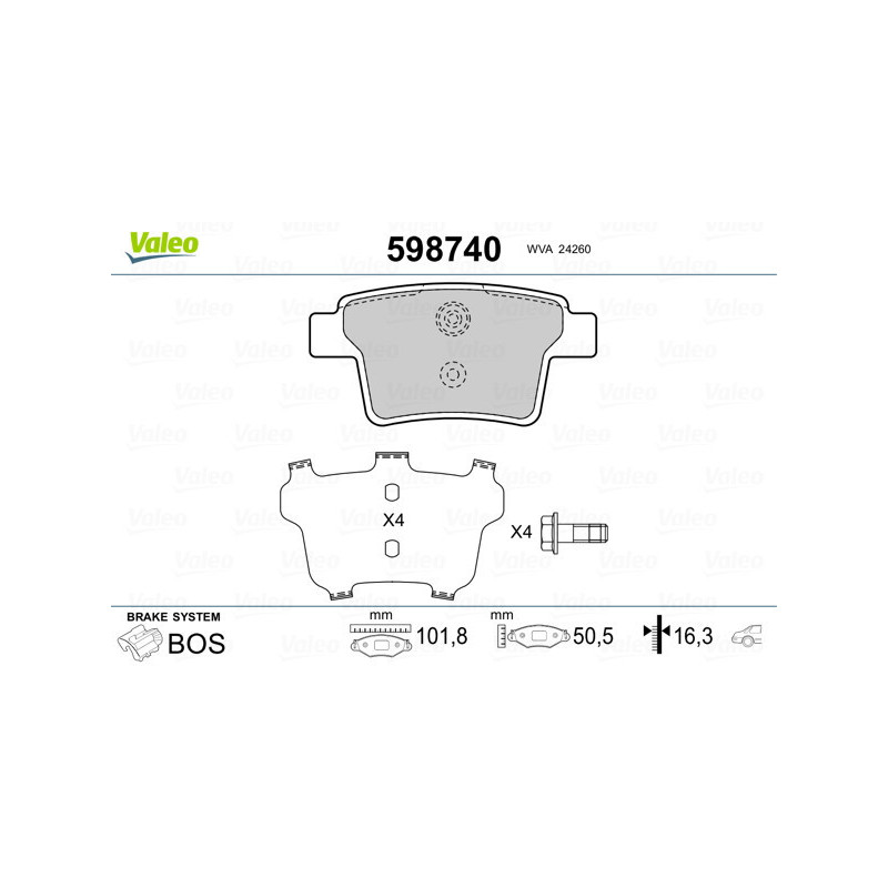 VALEO 598740 Plaquettes de frein Arrière pour