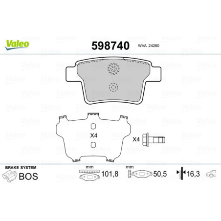 VALEO 598740 Brzdové destičky Zadní pro