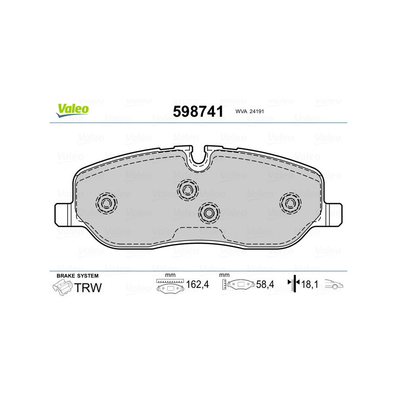 VALEO 598741 Brzdové platničky Predné pre
