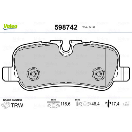 VALEO 598742 Bremsbeläge Hinten für