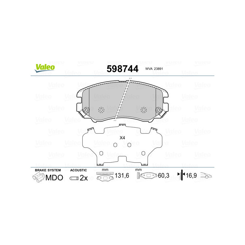 VALEO 598744 Pastiglie freno Anteriore per