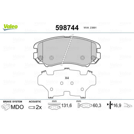 VALEO 598744 Plaquettes de frein Avant pour