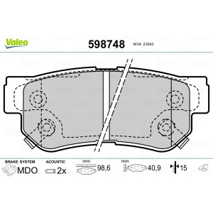 VALEO 598748 Pastillas de freno Trasero para