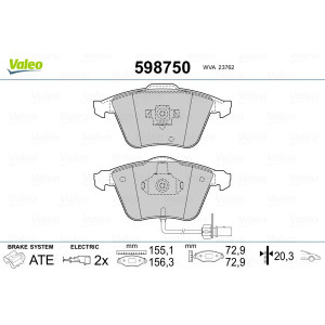 VALEO 598750 Brzdové platničky Predné pre