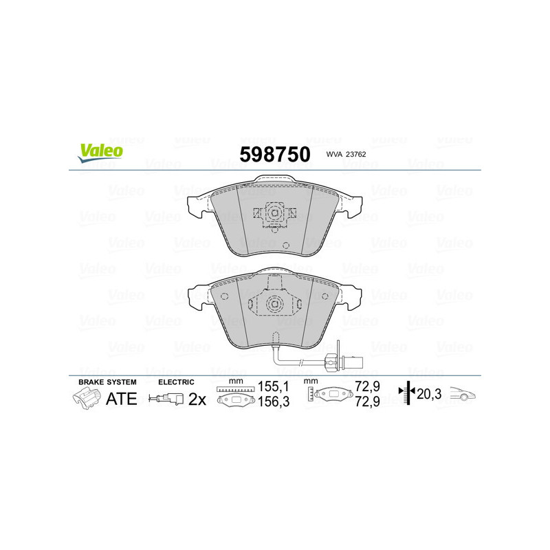 VALEO 598750 Brzdové destičky Přední pro