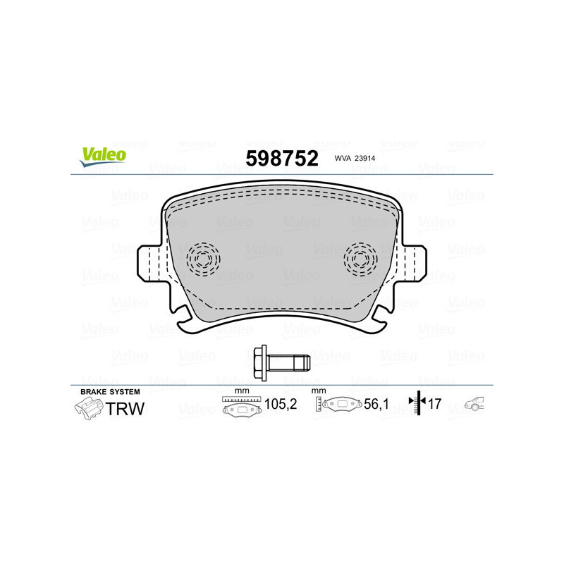VALEO 598752 Pastiglie freno Posteriore per