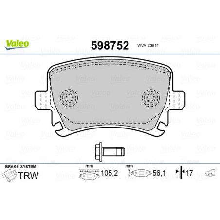 VALEO 598752 Plaquettes de frein Arrière pour
